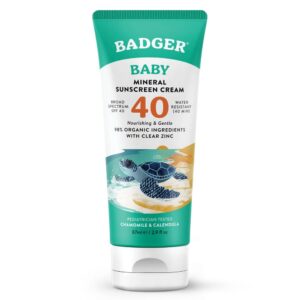 Badger SPF 40 Baby Reef Safe Natural Mineral Sunscreen Cream with Clear Zinc Oxide