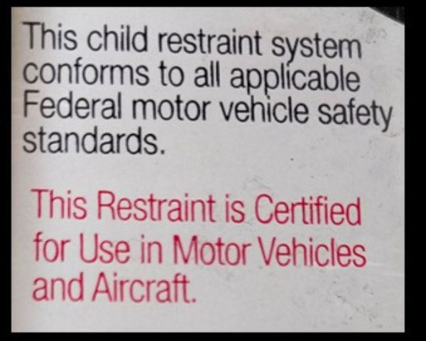 FAA approved car seat certified